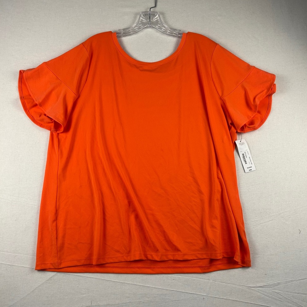 Worthington Womens XXL Hot Coral Flutter Sleeve Knit Top 833-2122 1305 NWT